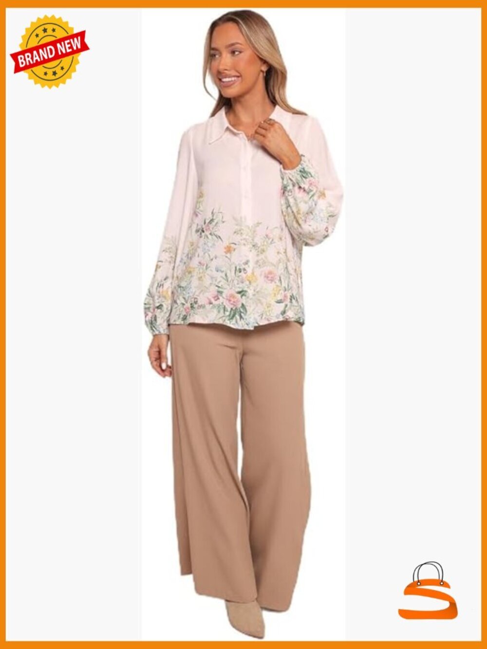 Women's Button Down Blouse with Puff Sleeves